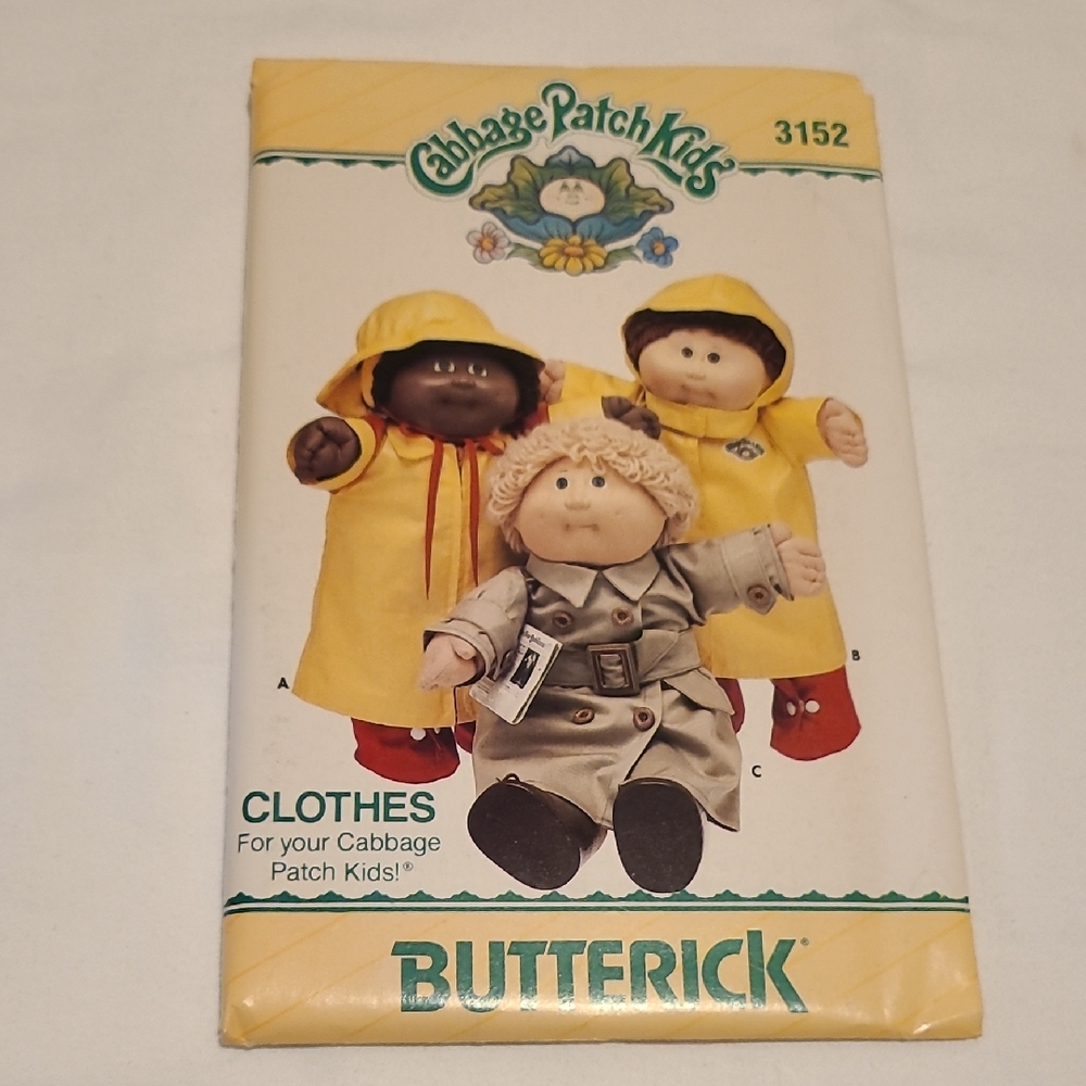 Cabbage Patch Kids Butterick Sewing Pattern 3152 Rain Wear Uncut